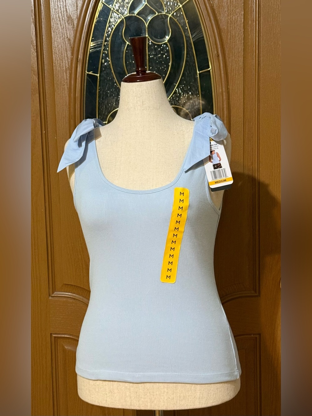 French Connection Light Blue Ribbed Tank with Tie Straps - NWT Size M